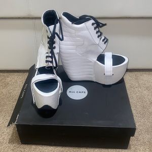 White platform heels